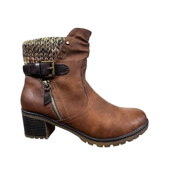 Spring Step Vegan Leather Brown Buckle Heeled Ankle Boots Size 10.5 - Picture 1 of 13